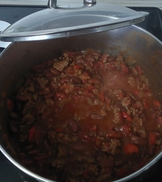 Big pot of chili bubbling on the stove You're all invited to dinner
