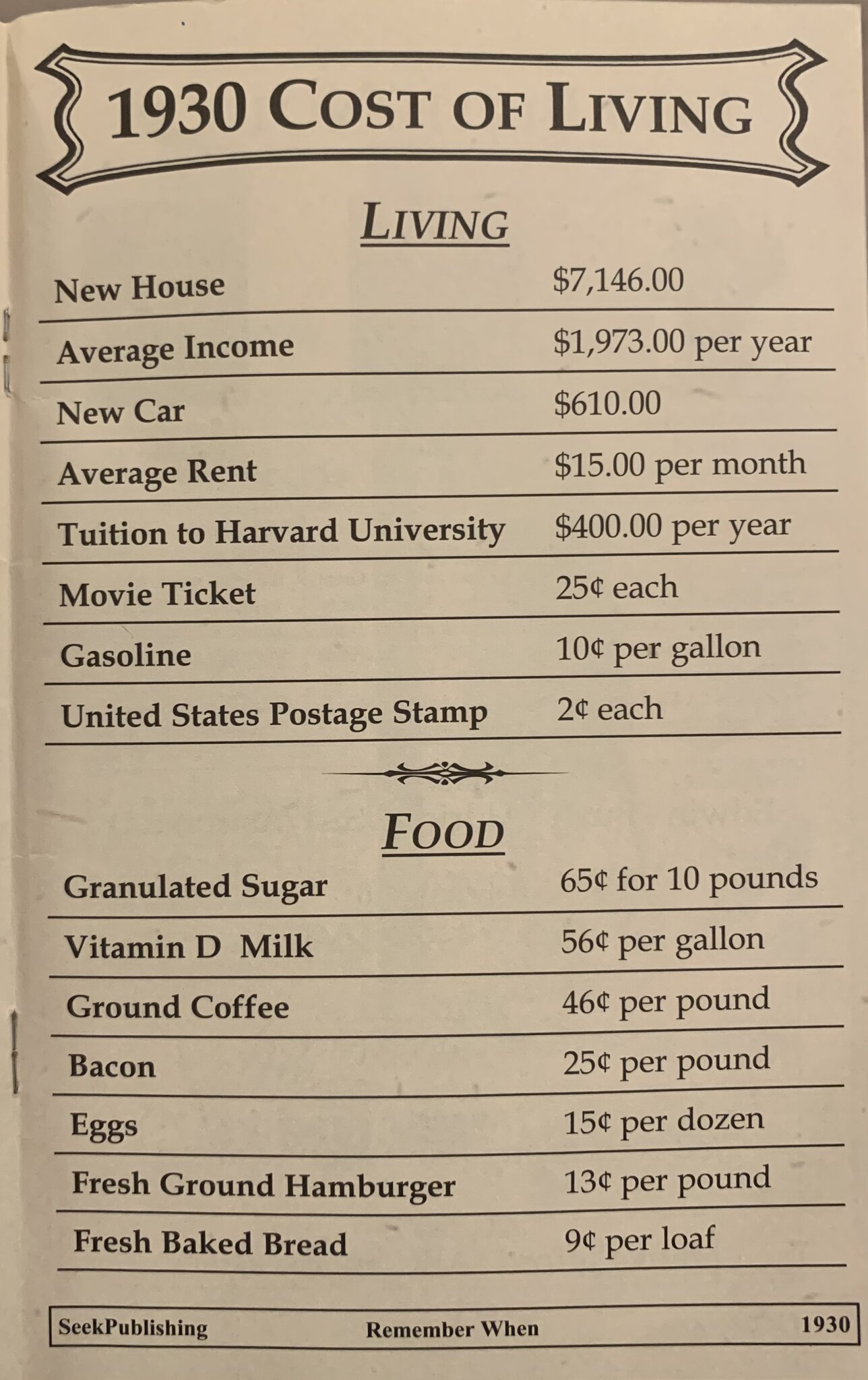 1930 cost of living (america) Life expectancy 59.7 years North America