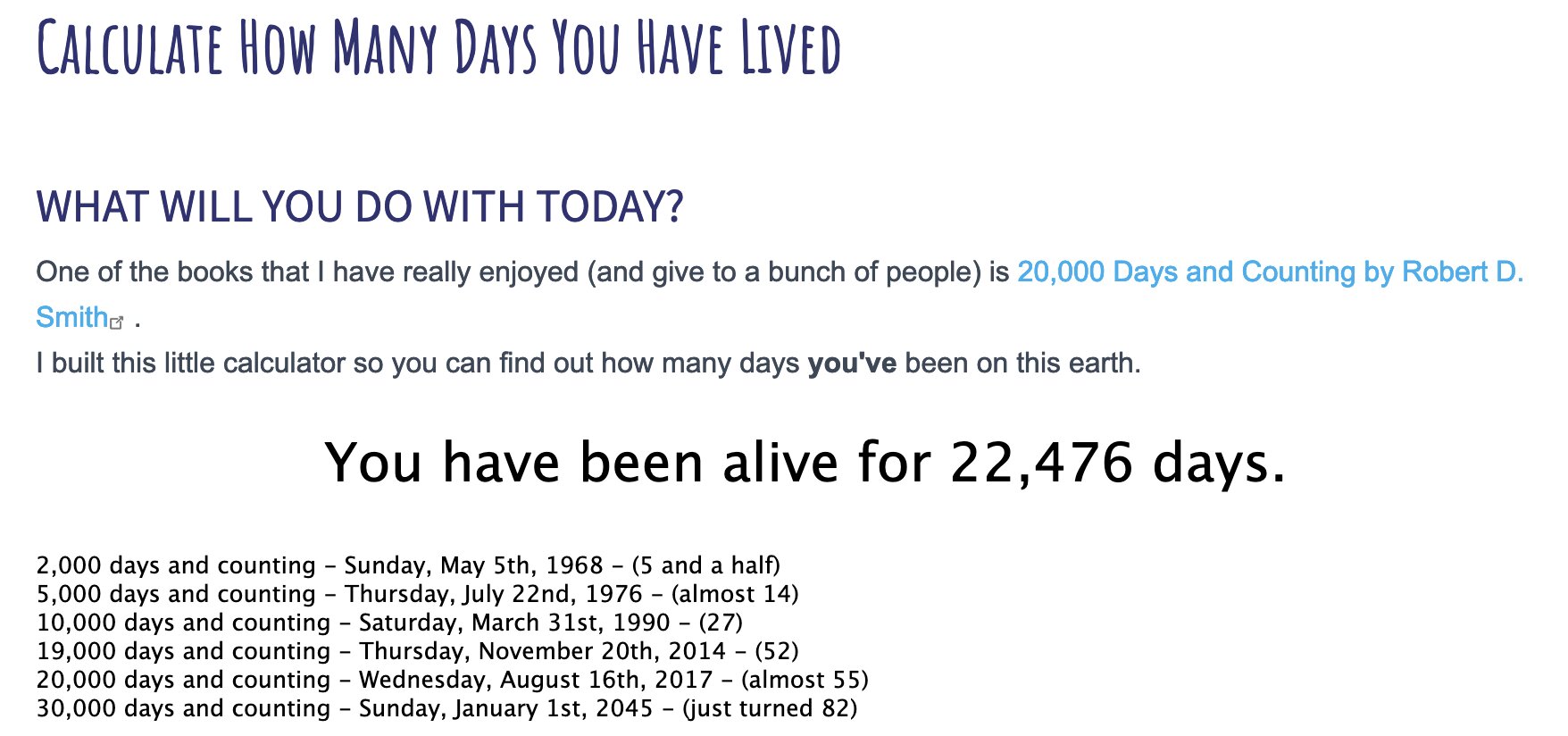 Calculate how many days you have lived | Random Thoughts